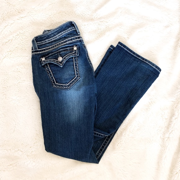 Miss Me Denim - Miss Me Decorative Border Bootcut Jeans - Dark